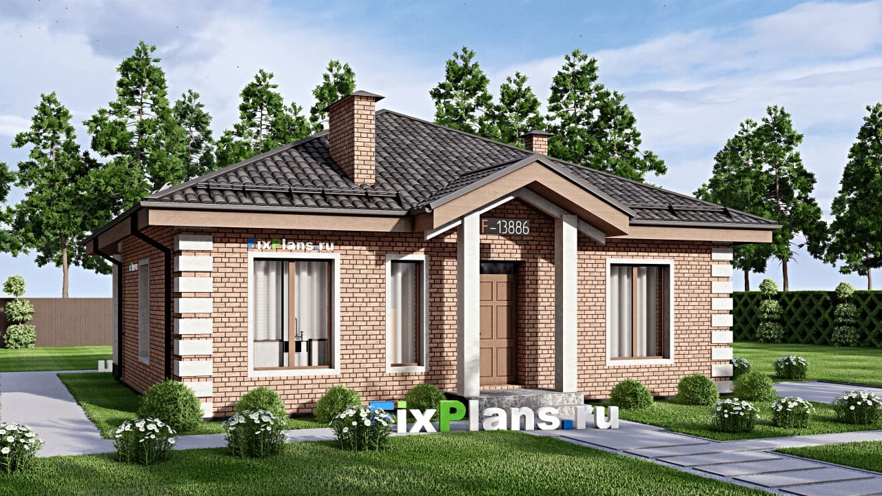 Одноэтажный дом F-13886 — фасад
