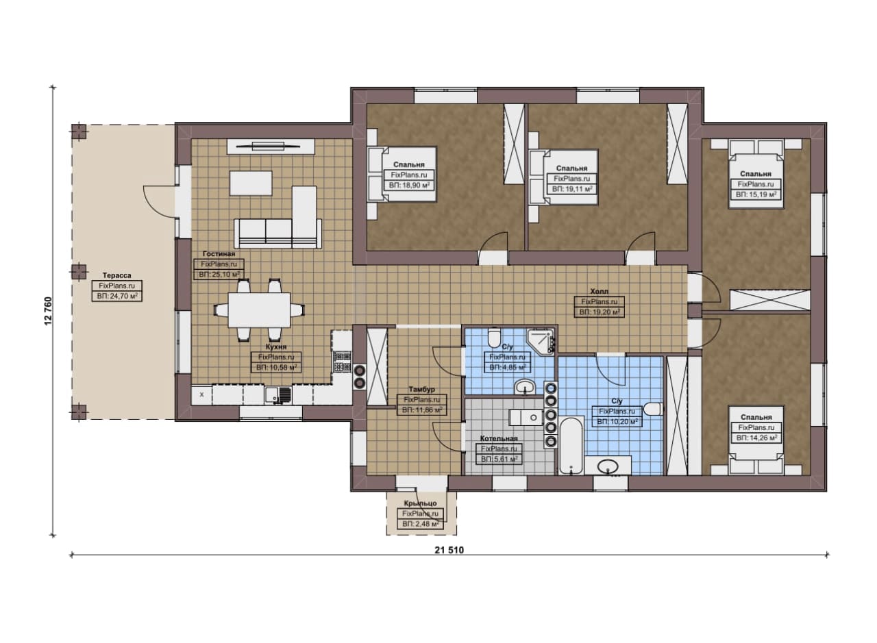 Планировка Одноэтажный дом F-16370